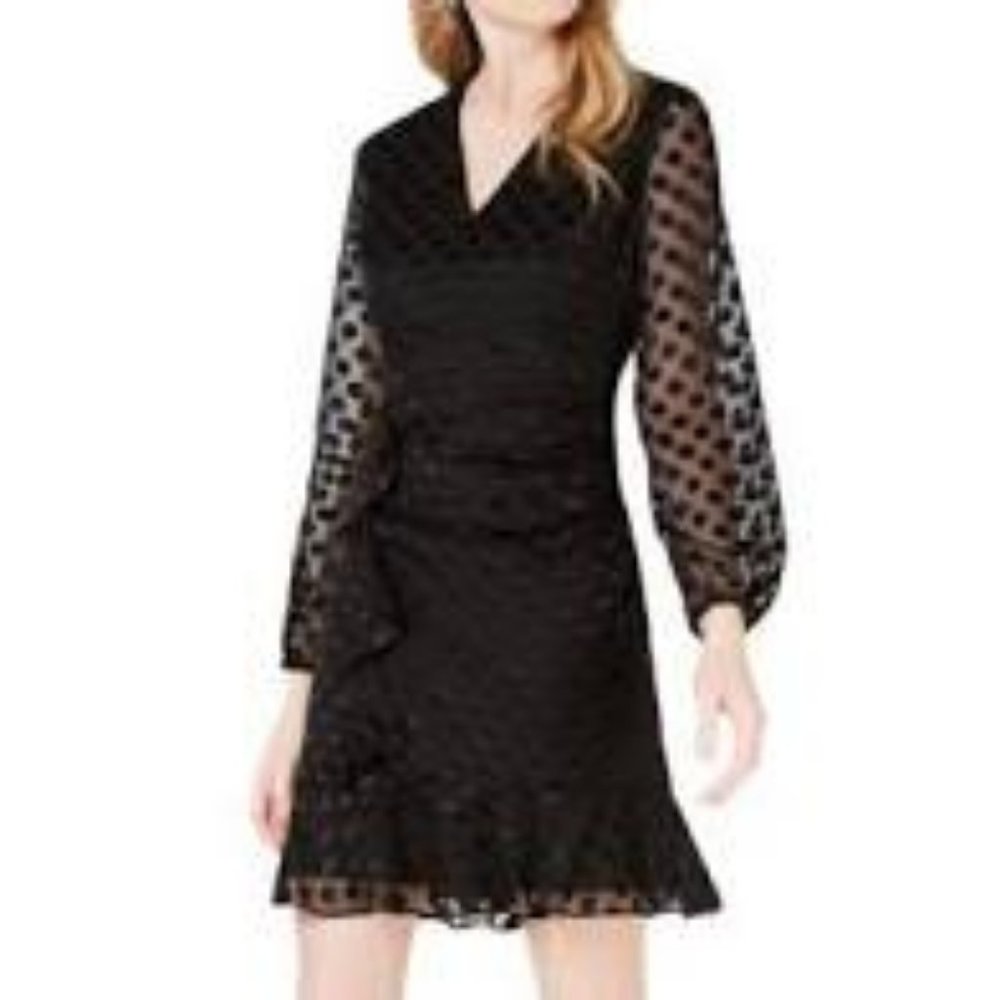 Bar III black Dress Polka Dots and Ruffles